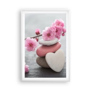 Poster in einem weißen Rahmen - Glückseligkeit mit einer Kirschblüte - 61x91 cm