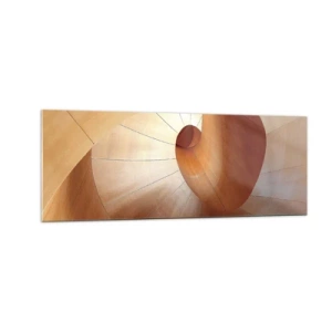 Glasbild - Bild auf glas - Abstrakte Spirale in Holz- und Hellbrauntönen - 140x50cm - Architektonische Serpentine - Moderne Wanddekoration für Wohnzimmer und Schlafzimmer ARTTOR
