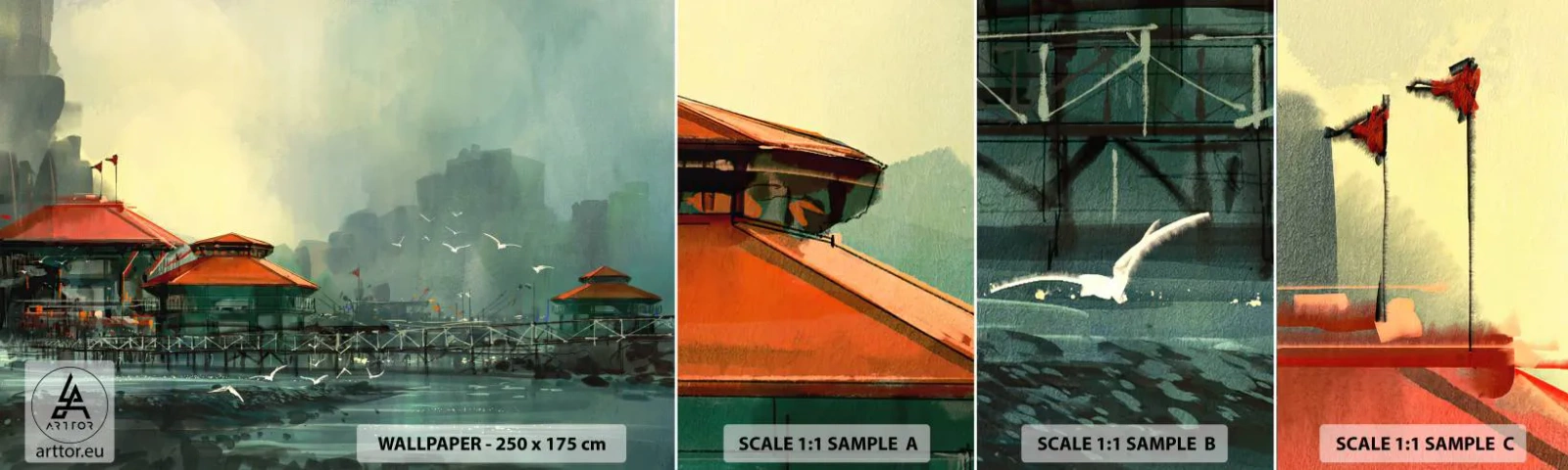 Fototapeten Muster Selbstklebend Deluxe Sticker - Ein sonniger Tag im Hafen - Hafenstadt, Die Architektur, Meer - 100x30 cm