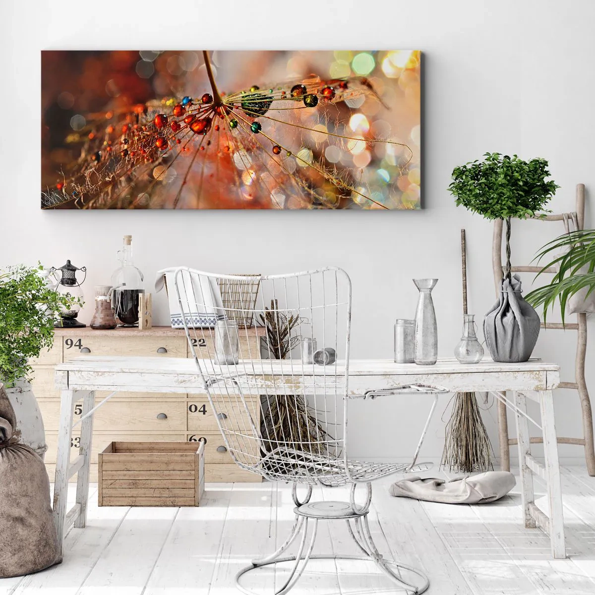 Bild auf Leinwand - Leinwandbild - Auf einem Spinnenfaden aufgefädelt - 90x30 cm