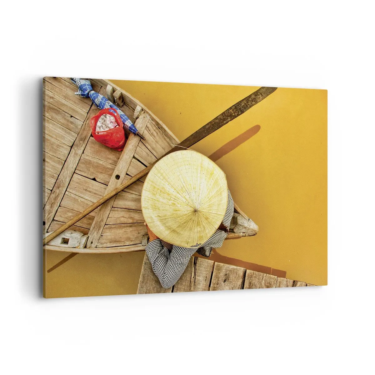 Bild auf Leinwand - Leinwandbild - Ein traditionelles Boot aus der Vogelperspektive - 120x80cm - Leben am Gelben Fluss - Moderne Wanddekoration für Wohnzimmer und Schlafzimmer ARTTOR