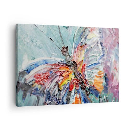 Bild auf Leinwand - Leinwandbild - Bunter Impasto-Schmetterling auf pastellfarbenem Hintergrund - 70x50cm - Von der Natur gemalt - Moderne Wanddekoration für Wohnzimmer und Schlafzimmer ARTTOR