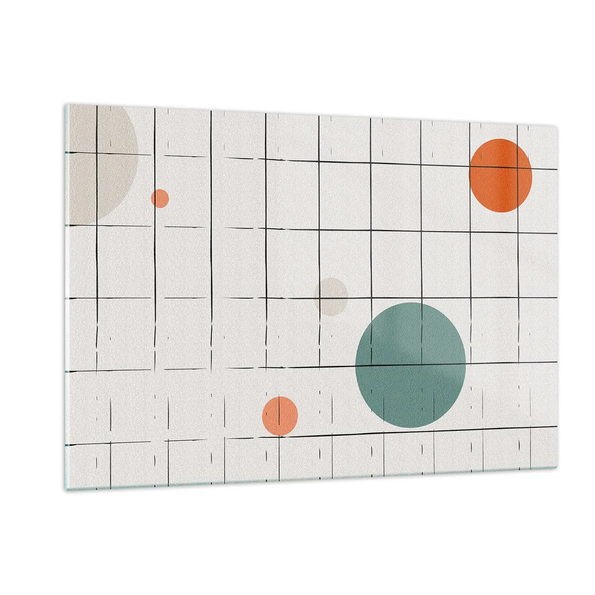 Glasbild - Bild auf glas - Bunte Kreise auf einem geometrischen Raster aus dünnen Linien - 120x80cm - Gefangen. Wir oder sie? - Moderne Wanddekoration für Wohnzimmer und Schlafzimmer ARTTOR
