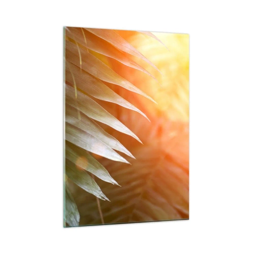Glasbild - Bild auf glas - Palmblätter im Schein der Morgensonne in tropischer Umgebung - 50x70cm - Morgen im Dschungel - Moderne Wanddekoration für Wohnzimmer und Schlafzimmer ARTTOR
