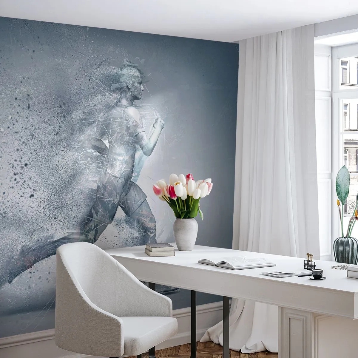 Fototapete Premium Sand - Eine laufende Figur, die sich in dynamische Effekte auflöst - 100x70cm - Kristallklare Energie - Moderne Wanddekoration für Wohnzimmer und Schlafzimmer ARTTOR