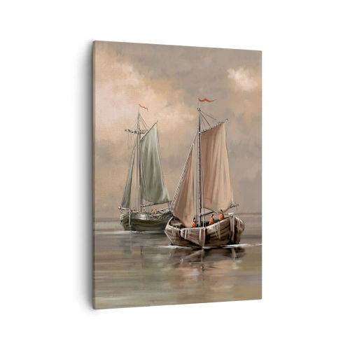 Bild auf Leinwand - Leinwandbild - Segelboote auf ruhigem Meer in pastellfarbener Umgebung - 50x70cm - Die Rückkehr der Matrosen - Moderne Wanddekoration für Wohnzimmer und Schlafzimmer ARTTOR