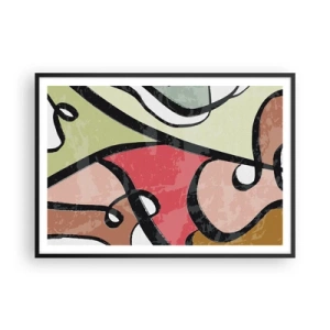 Poster in einem schwarzem Rahmen - Bunte abstrakte Formen mit schwarzen Linien - 100x70cm - Pirouetten unter Farben - Moderne Wanddekoration für Wohnzimmer und Schlafzimmer ARTTOR