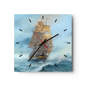 Wanduhr - Glasuhr - Ein Segelschiff auf stürmischer See - 30x30cm - Über die Wellen gleiten - Moderne Wanddekoration für Wohnzimmer und Schlafzimmer ARTTOR