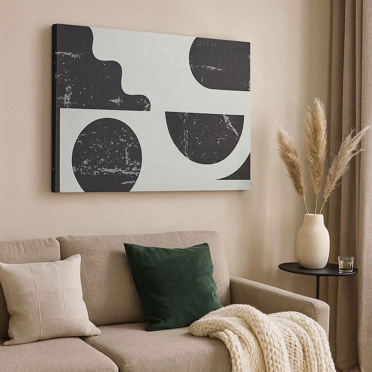 Bild auf Leinwand - Leinwandbild - Geometrische Muster in Schwarz- und Grautönen - 70x50cm - Komposition oben und unten - Moderne Wanddekoration für Wohnzimmer und Schlafzimmer ARTTOR