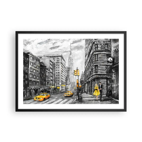 Poster in einem schwarzem Rahmen - New Yorker Straße mit gelben Akzenten - 70x50cm - Eine New Yorker Geschichte - Moderne Wanddekoration für Wohnzimmer und Schlafzimmer ARTTOR