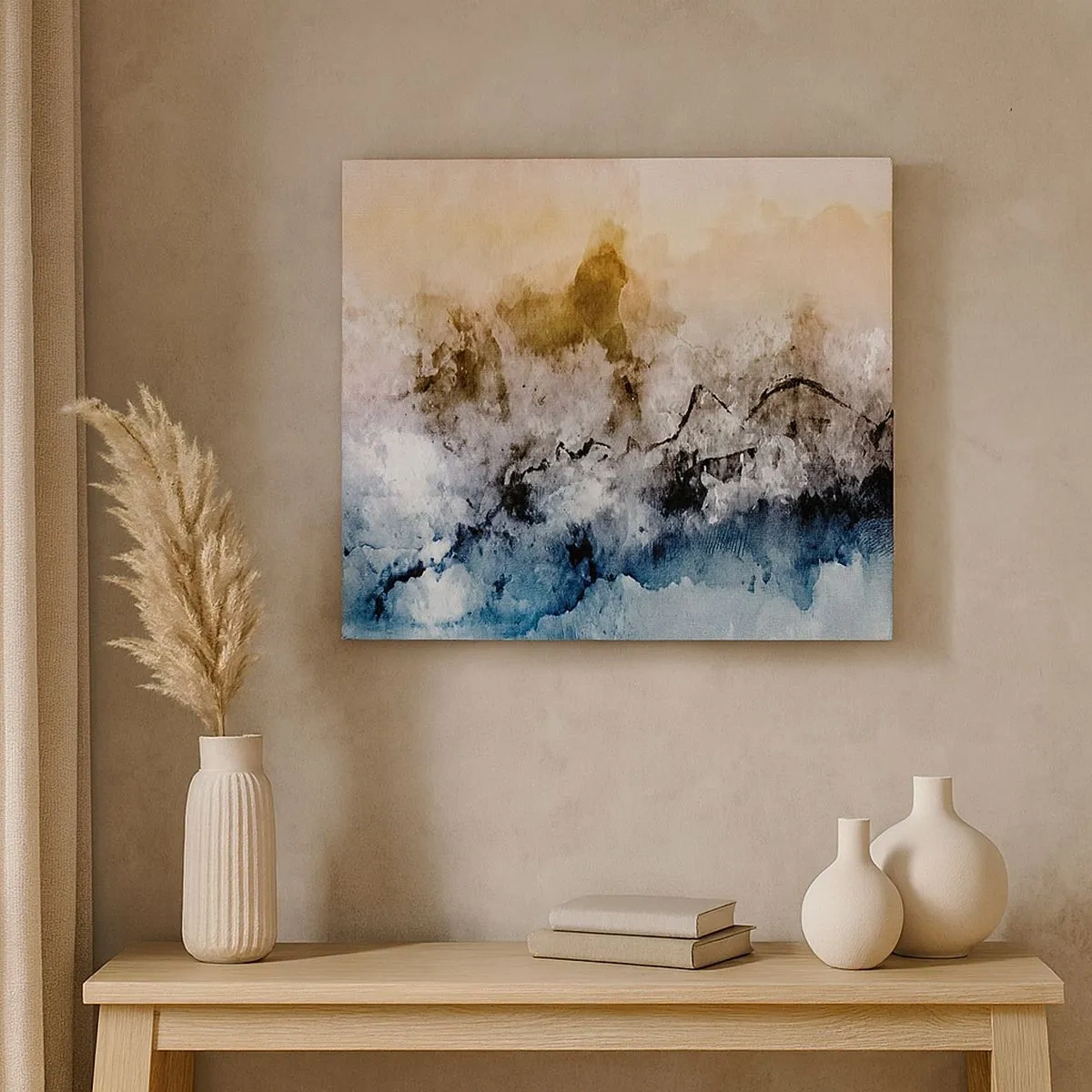 Bild auf Leinwand - Leinwandbild - Abstrakte Landschaft mit Nebel und dezenten Farben - 70x50cm - In einer Nebelwolke ertrunken - Moderne Wanddekoration für Wohnzimmer und Schlafzimmer ARTTOR