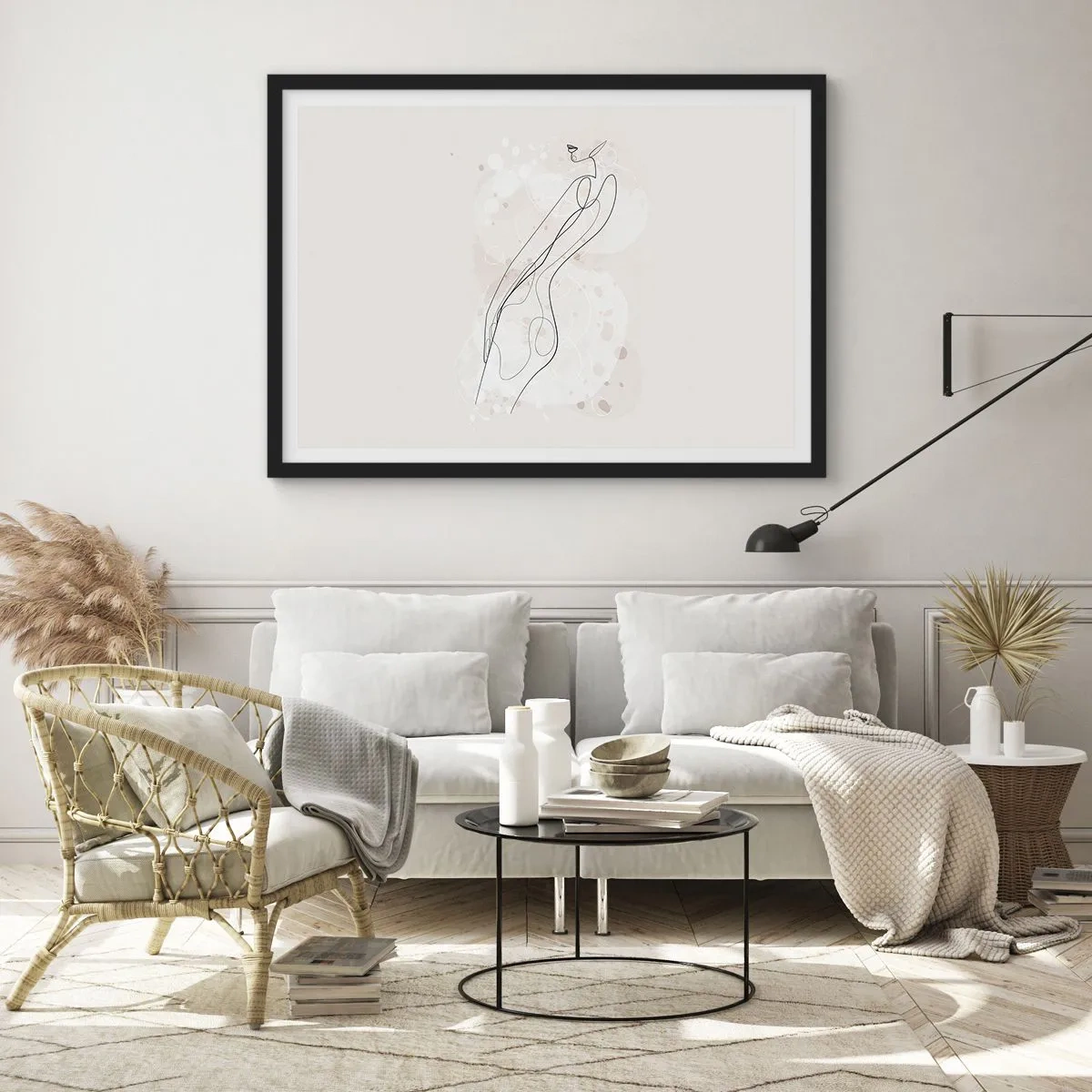 Poster in einem schwarzem Rahmen - Eine subtile Silhouettenskizze im minimalistischen Stil - 100x70cm - Der Blick schweift - Moderne Wanddekoration für Wohnzimmer und Schlafzimmer ARTTOR