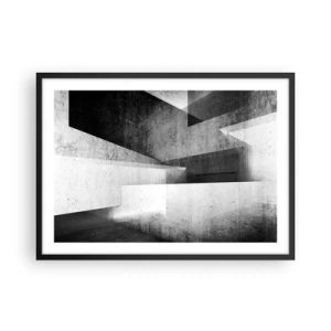 Poster in einem schwarzem Rahmen - Geometrische Formen in einer monochromen Komposition - 70x50cm - Die Raumstruktur - Moderne Wanddekoration für Wohnzimmer und Schlafzimmer ARTTOR