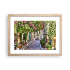 Poster in einem Rahmen aus heller Eiche - Blühende Gasse - 40x30 cm