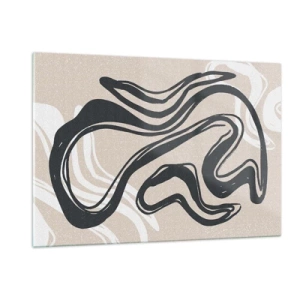 Glasbild - Bild auf glas - Ausdrucksstarke schwarze Linie auf beigem Hintergrund im abstrakten Stil. - 120x80cm - Vervielfachter Ausdruck - Moderne Wanddekoration für Wohnzimmer und Schlafzimmer ARTTOR