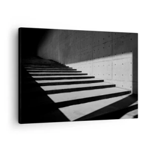 Bild auf Leinwand - Leinwandbild - Treppe im minimalistischen Stil in Schwarz und Weiß - 70x50cm - Rohe Schönheit des Modernismus - Moderne Wanddekoration für Wohnzimmer und Schlafzimmer ARTTOR
