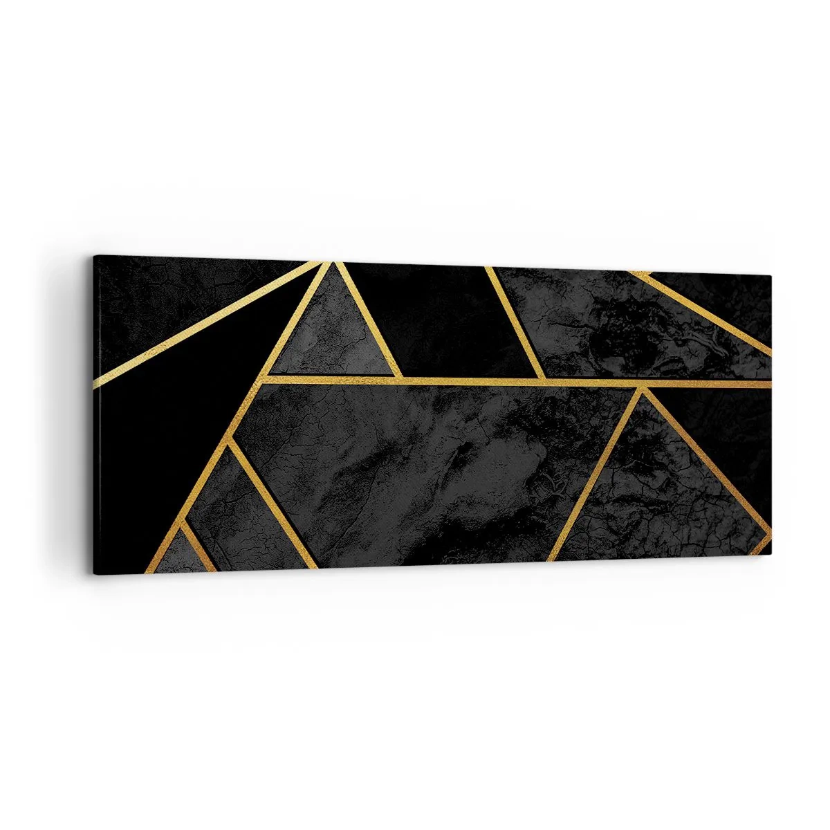Bild auf Leinwand - Leinwandbild - Geometrisches Goldmuster auf schwarzem Hintergrund - 120x50cm - Dunkelheit und Glanz - Moderne Wanddekoration für Wohnzimmer und Schlafzimmer ARTTOR