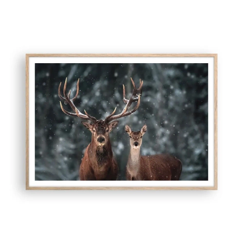 Poster in einem Rahmen aus heller Eiche - Herr des Waldes mit seiner Frau - 100x70 cm