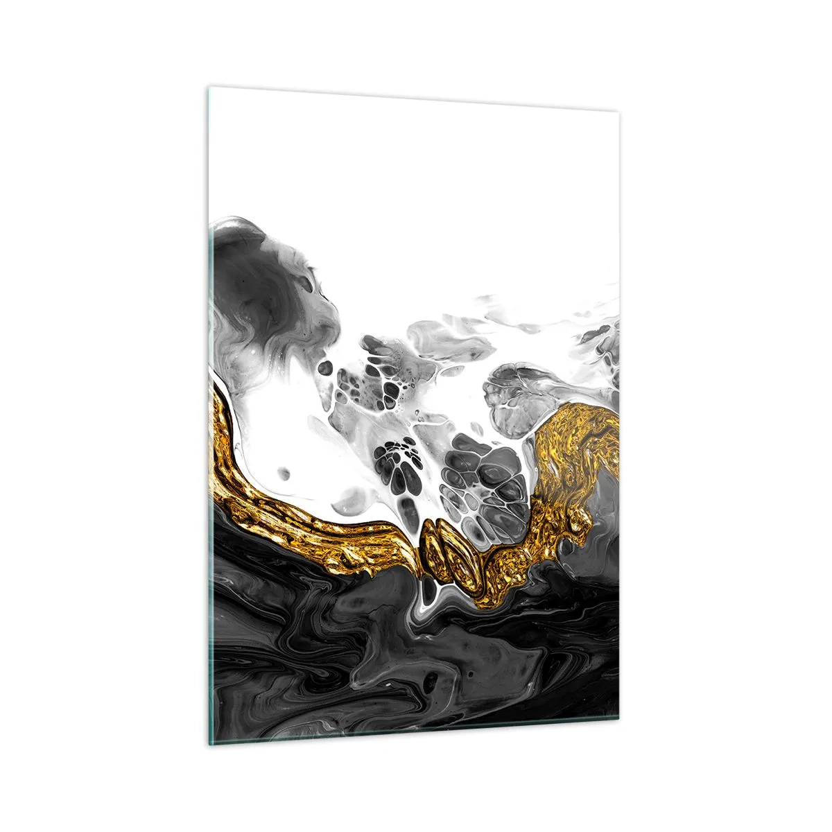 Glasbild - Bild auf glas - Abstrakte Komposition aus Schwarz, Weiß und Gold - 50x70cm - Organische Komposition - Moderne Wanddekoration für Wohnzimmer und Schlafzimmer ARTTOR