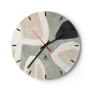 Wanduhr - Glasuhr - Organische Formen in Beige, Schwarz und Grün auf hellem Hintergrund - 30x30cm - Komposition mit schwarzem Motiv - Moderne Wanddekoration für Wohnzimmer, Küche und Schlafzimmer ARTTOR