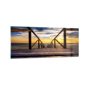 Glasbild - Bild auf glas - Direkt zum ruhigen Strand bei Sonnenuntergang - 100x40 cm