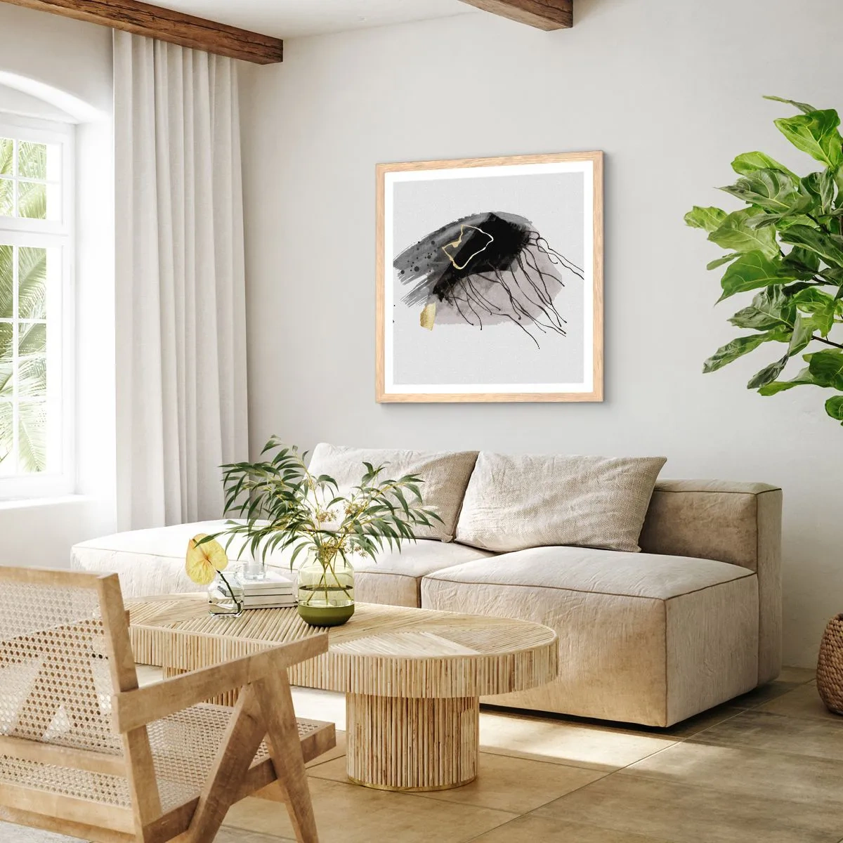 Poster in einem Rahmen aus heller Eiche - In Schwarz und Gold - 40x40 cm