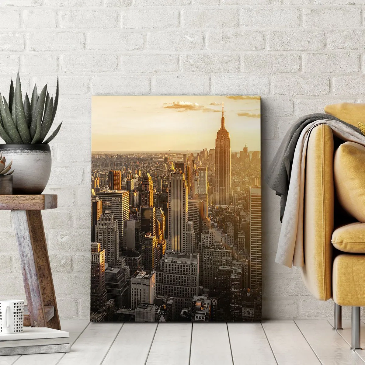 Bild auf Leinwand - Leinwandbild - Skyline von New York City bei Sonnenuntergang mit Blick auf das Empire State Building - 70x100cm - In der Sonne wachsen - Moderne Wanddekoration für Wohnzimmer und Schlafzimmer ARTTOR
