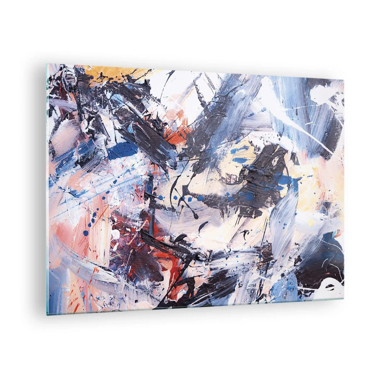 Glasbild - Bild auf glas - Abstrakte Malerei in intensiven Farben - 70x50cm - Verrückter Tanz der Abstraktion - Moderne Wanddekoration für Wohnzimmer und Schlafzimmer ARTTOR