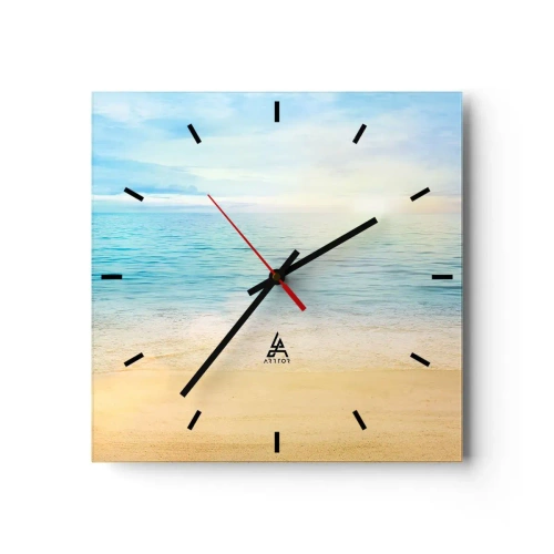 Wanduhr - Glasuhr - Ein Strand mit türkisfarbenem Meer und klarem Himmel - 30x30cm - Großes Blau - Moderne Wanddekoration für Wohnzimmer und Schlafzimmer ARTTOR