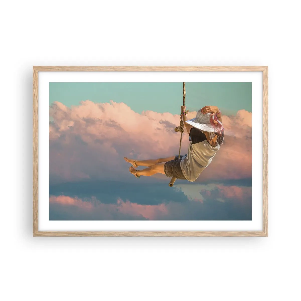 Poster in einem Rahmen aus heller Eiche - Spaß in den Wolken - 70x50 cm