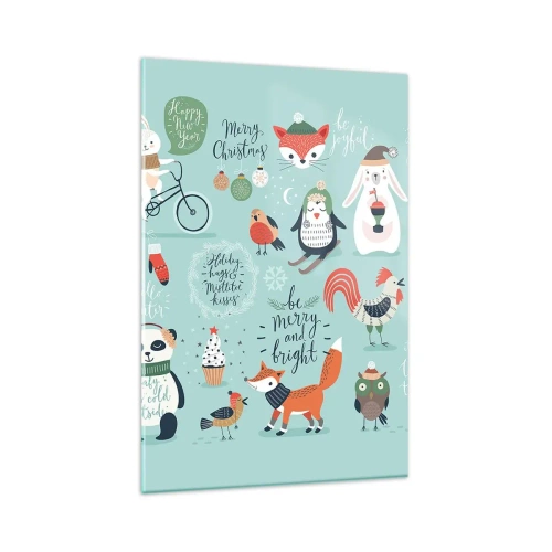 Glasbild - Bild auf glas - Weihnachtsillustration von Tieren in winterlicher Atmosphäre - 80x120cm - Möge es immer Weihnachten sein! - Moderne Wanddekoration für Wohnzimmer und Schlafzimmer ARTTOR