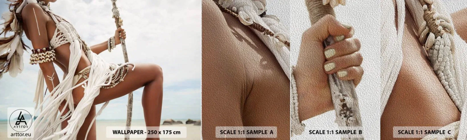 Fototapeten Muster Premium Sand - Eine Priesterin der Sonne - Frau, Boho, Jahrgang - 100x30 cm