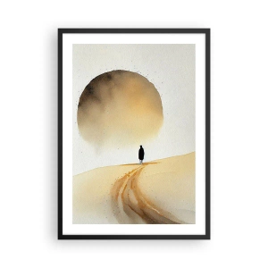 Poster in einem schwarzem Rahmen - Silhouette eines Reisenden auf einer Wüstenstraße - 50x70cm - Immer sehnsüchtig - Moderne Wanddekoration für Wohnzimmer und Schlafzimmer ARTTOR
