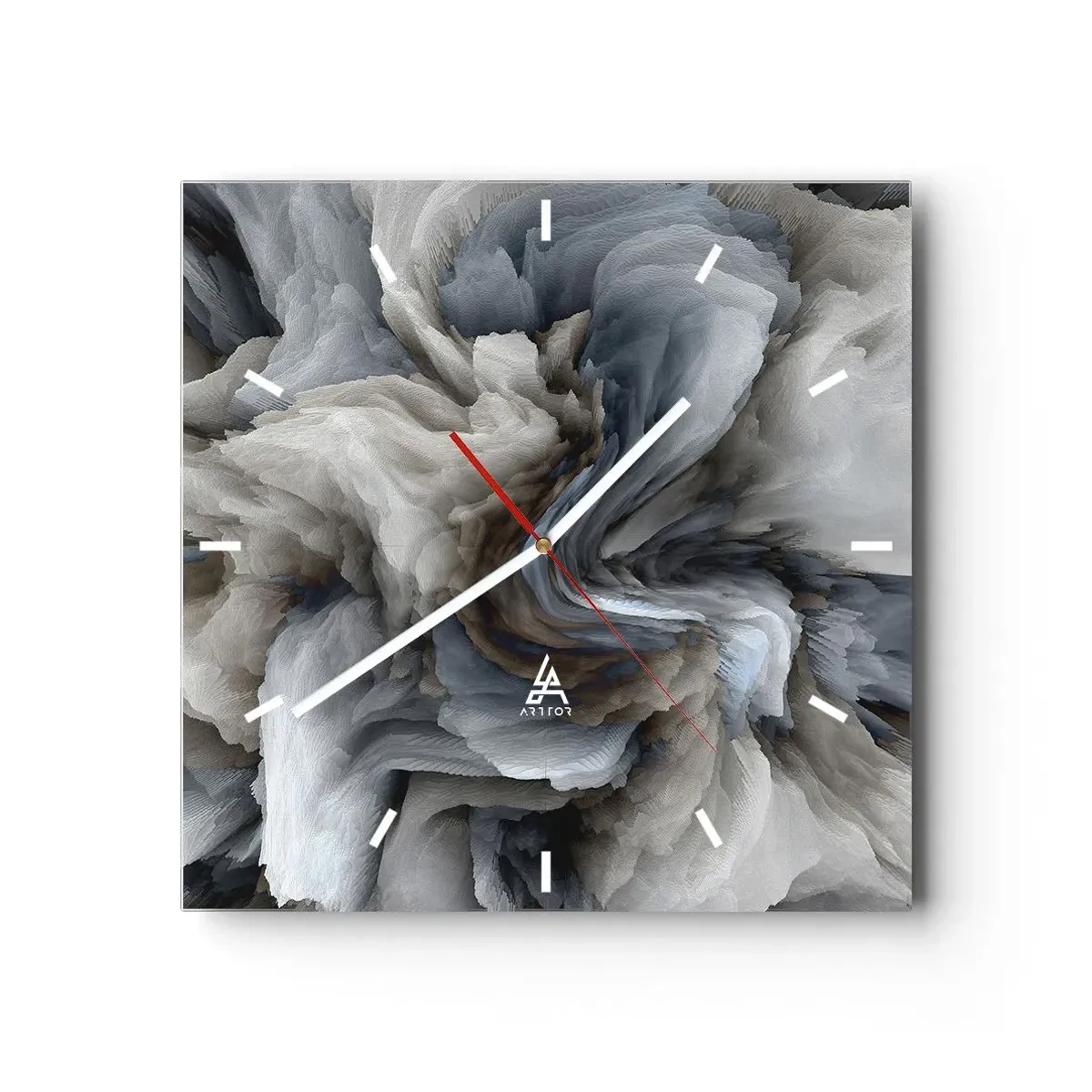 Wanduhr - Glasuhr - Abstrakter Wirbel in Grau- und Blautönen - 30x30cm - Stein und Blume - Moderne Wanddekoration für Wohnzimmer und Schlafzimmer ARTTOR