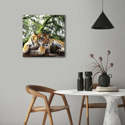 Wanduhr - Glasuhr - Ein Tiger ruht in einem tropischen Wald - 30x30cm - Hochachtungsvoll - Moderne Wanddekoration für Wohnzimmer und Schlafzimmer ARTTOR