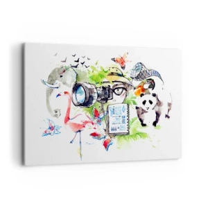 Bild auf Leinwand - Leinwandbild - Bunte Grafiken mit Natur- und Safari-Themen - 100x70cm - In der Linse eines Reisenden - Moderne Wanddekoration für Wohnzimmer und Schlafzimmer ARTTOR