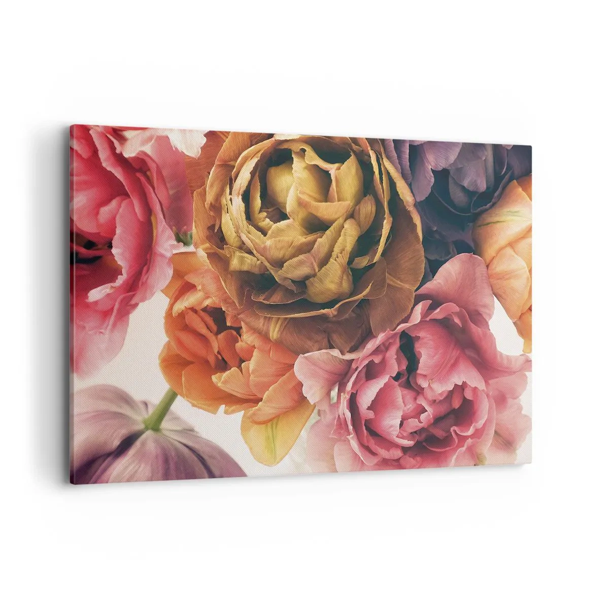 Bild auf Leinwand - Leinwandbild - Ein Strauß verschiedener Blumen in intensiven Farben - 100x70cm - Eine Feier des Lebens - Moderne Wanddekoration für Wohnzimmer und Schlafzimmer ARTTOR