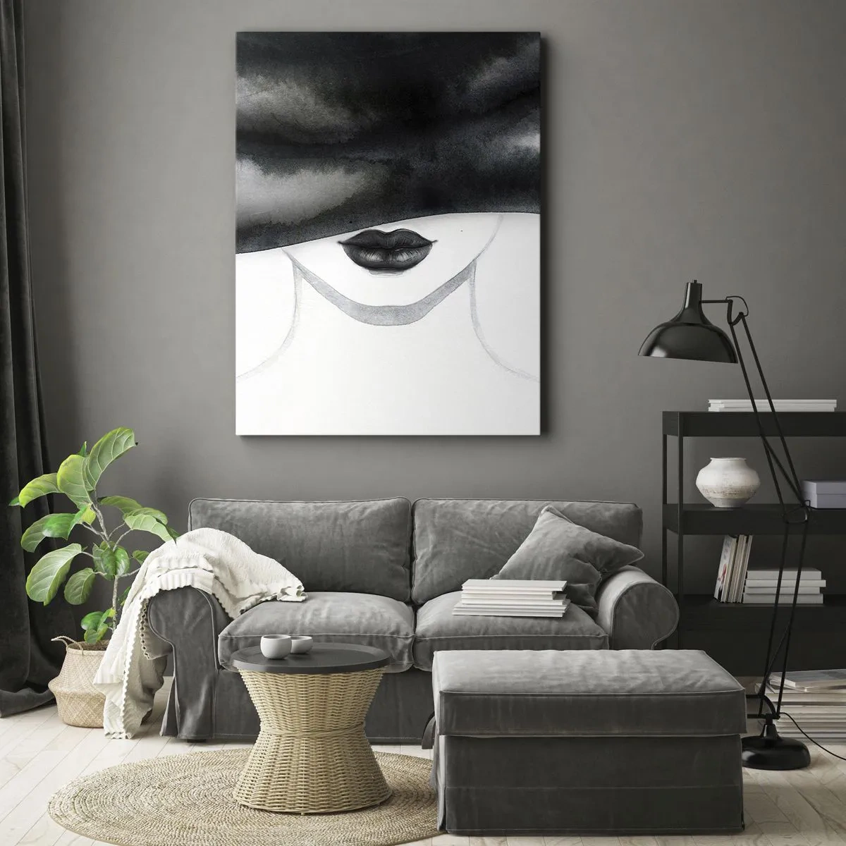Bild auf Leinwand - Leinwandbild - Ein subtiles Porträt einer Frau, deren Gesicht in einem monochromen Stil bedeckt ist. - 80x120cm - Ein sinnliches Geheimnis - Moderne Wanddekoration für Wohnzimmer und Schlafzimmer ARTTOR