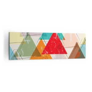 Bild auf Leinwand - Leinwandbild - Bunte Abstraktion mit geometrischen Dreiecken - 160x50cm - Drei mal drei - Moderne Wanddekoration für Wohnzimmer und Schlafzimmer ARTTOR
