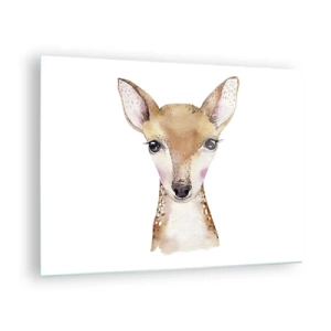 Glasbild - Bild auf glas - Ein bezauberndes Aquarellporträt eines jungen Rehkitz - 70x50cm - Die Natur der Unschuld - Moderne Wanddekoration für Wohnzimmer und Schlafzimmer ARTTOR