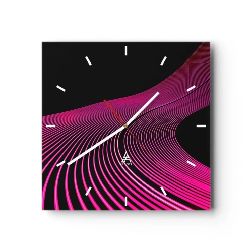 Wanduhr - Glasuhr - Futuristische Linien in Rosatönen auf schwarzem Hintergrund - 30x30cm - Allee des Lichts - Moderne Wanddekoration für Wohnzimmer und Schlafzimmer ARTTOR
