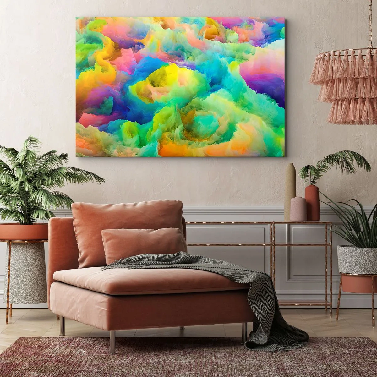 Bild auf Leinwand - Leinwandbild - Abstrakte Komposition in Regenbogenfarben - 120x80cm - Regenbogen unten - Moderne Wanddekoration für Wohnzimmer und Schlafzimmer ARTTOR