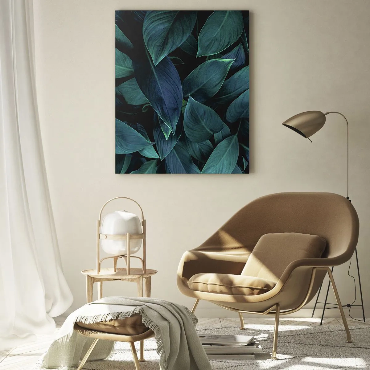 Glasbild - Bild auf glas - Dichte grüne Blätter auf dunklem Hintergrund - 50x70cm - Grün in sich selbst - Moderne Wanddekoration für Wohnzimmer und Schlafzimmer ARTTOR