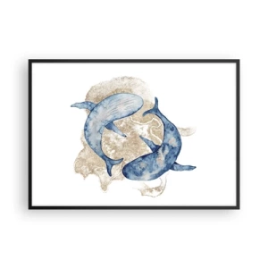 Poster in einem schwarzem Rahmen - Abstrakte Blauwale auf hellem Hintergrund - 100x70cm - Freundschaft oder Liebe? - Moderne Wanddekoration für Wohnzimmer und Schlafzimmer ARTTOR