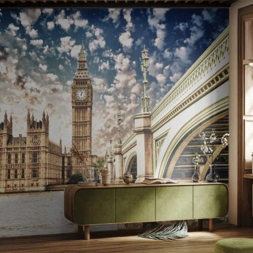 Fototapete Premium Canvas - Federwolken über der Themse - Stadt, London, England - 400x280 cm