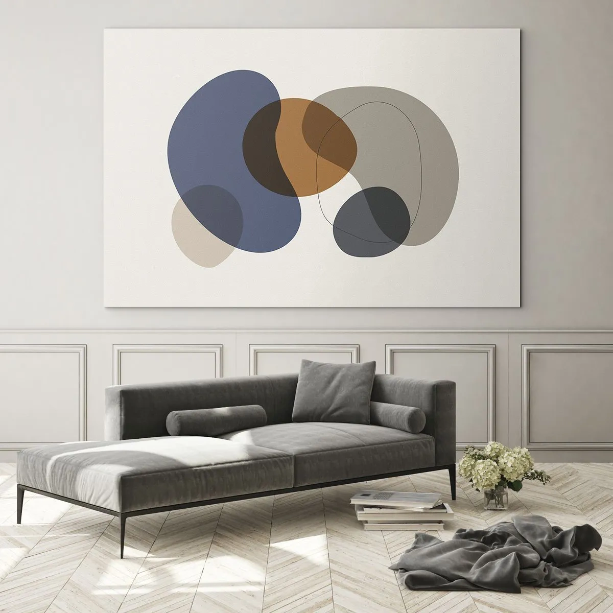 Glasbild - Bild auf glas - Bunte abstrakte Flecken in Marineblau- und Brauntönen - 70x50cm - Farbtropfen - Moderne Wanddekoration für Wohnzimmer und Schlafzimmer ARTTOR