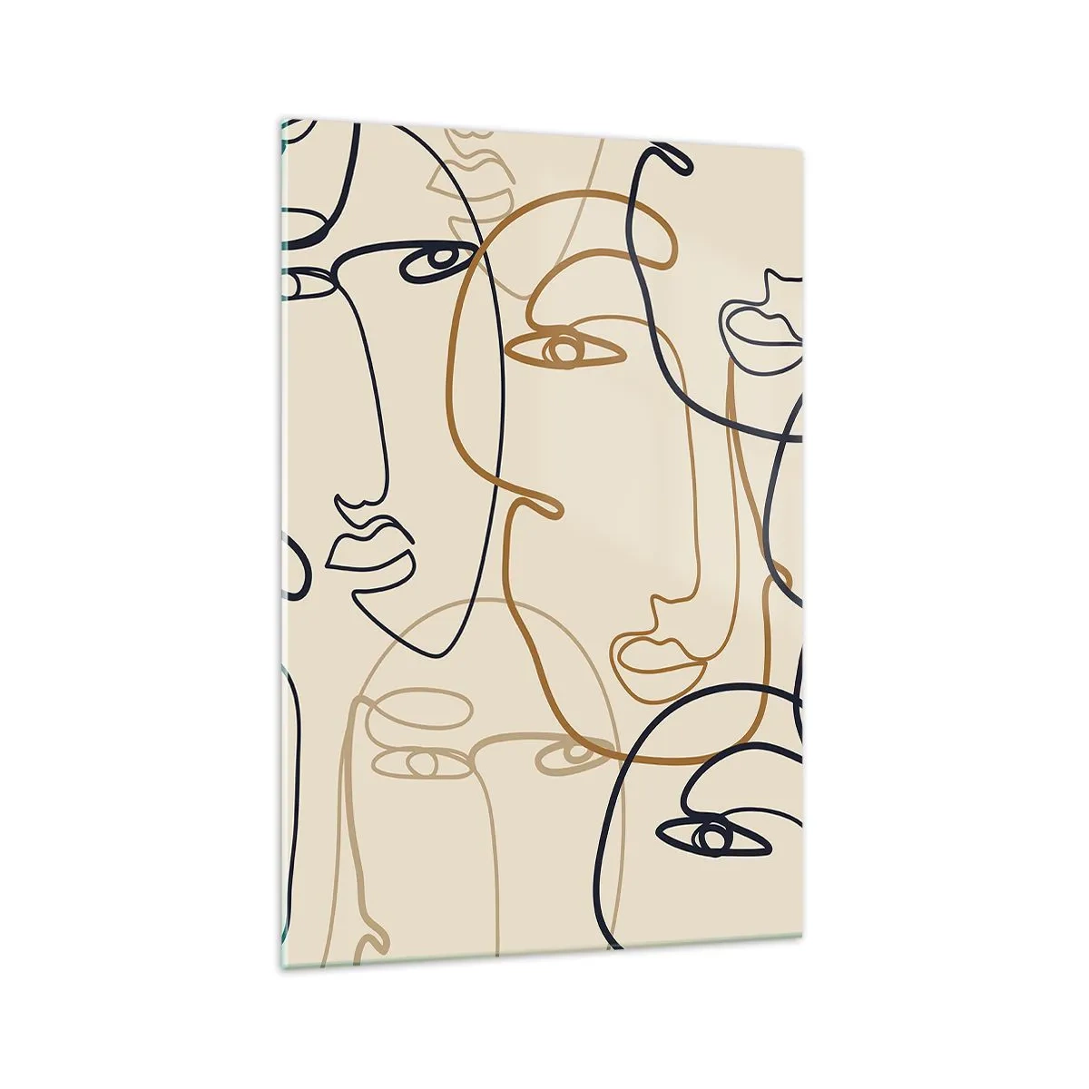 Glasbild - Bild auf glas - Minimalistische Strichzeichnungen von Gesichtern auf hellem Hintergrund - 70x100cm - Das Porträt wird multipliziert - Moderne Wanddekoration für Wohnzimmer und Schlafzimmer ARTTOR