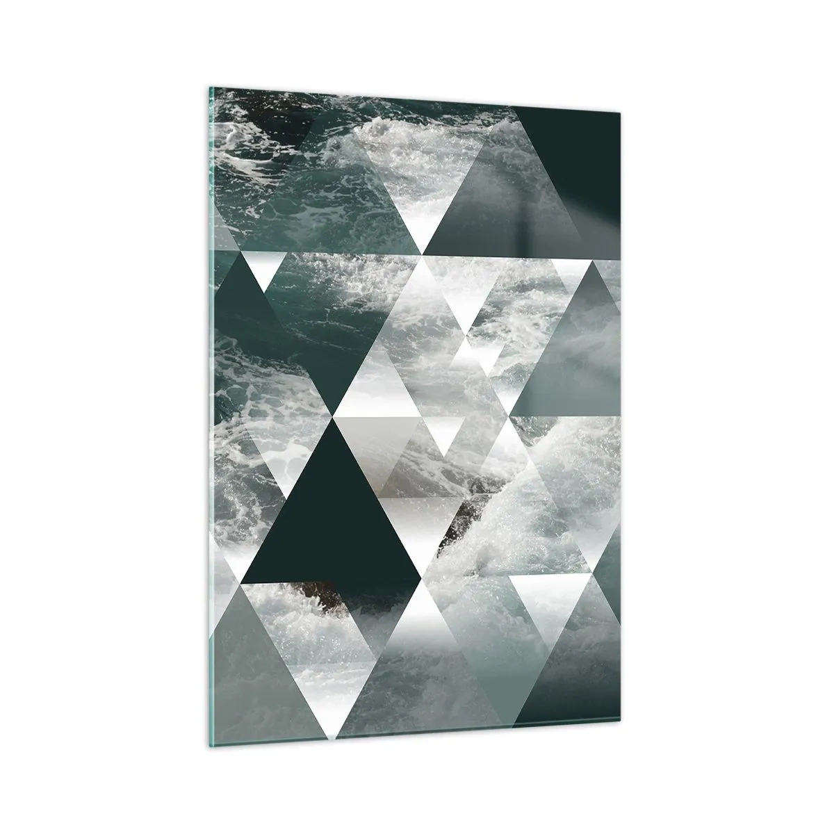 Glasbild - Bild auf glas - Abstrakte Komposition aus Dreiecken mit Wasserwellenmotiv - 50x70cm - Kristallperspektive - Moderne Wanddekoration für Wohnzimmer und Schlafzimmer ARTTOR