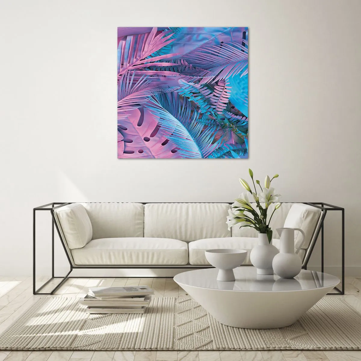 Glasbild - Bild auf glas - Tropen in Rosa und Blau - 50x50 cm