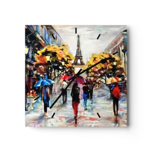 Wanduhr - Glasuhr - Ein Herbstspaziergang in Paris mit Blick auf den Eiffelturm - 30x30cm - Besonders schön im Herbst - Moderne Wanddekoration für Wohnzimmer und Schlafzimmer ARTTOR